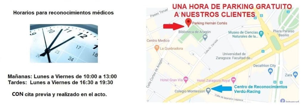 HORARIOS DEL CENTRO DE RECONOCIMIENTOS MEDICOS EN ZARAGOZA